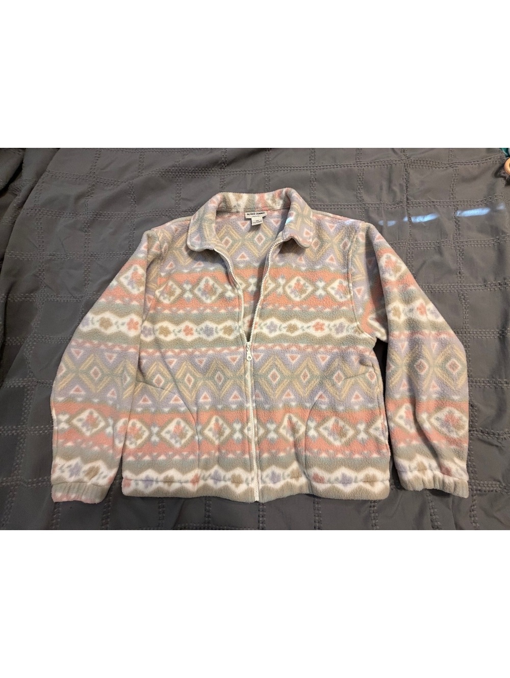 Alfred Dunner Petite PM Zip-Up Fleece Jacket with Geometric Pattern